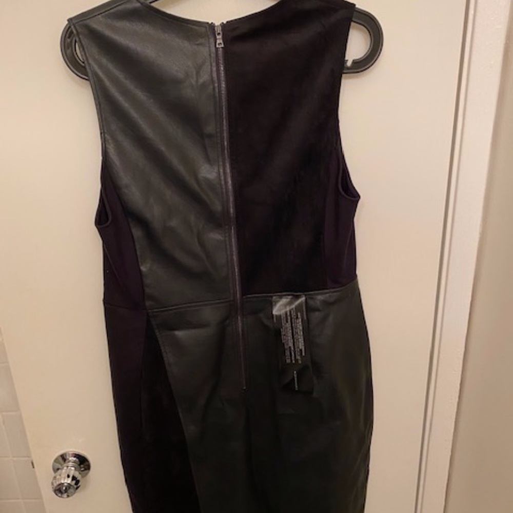 Asymmetric faux leather and faux suede bcbg dress